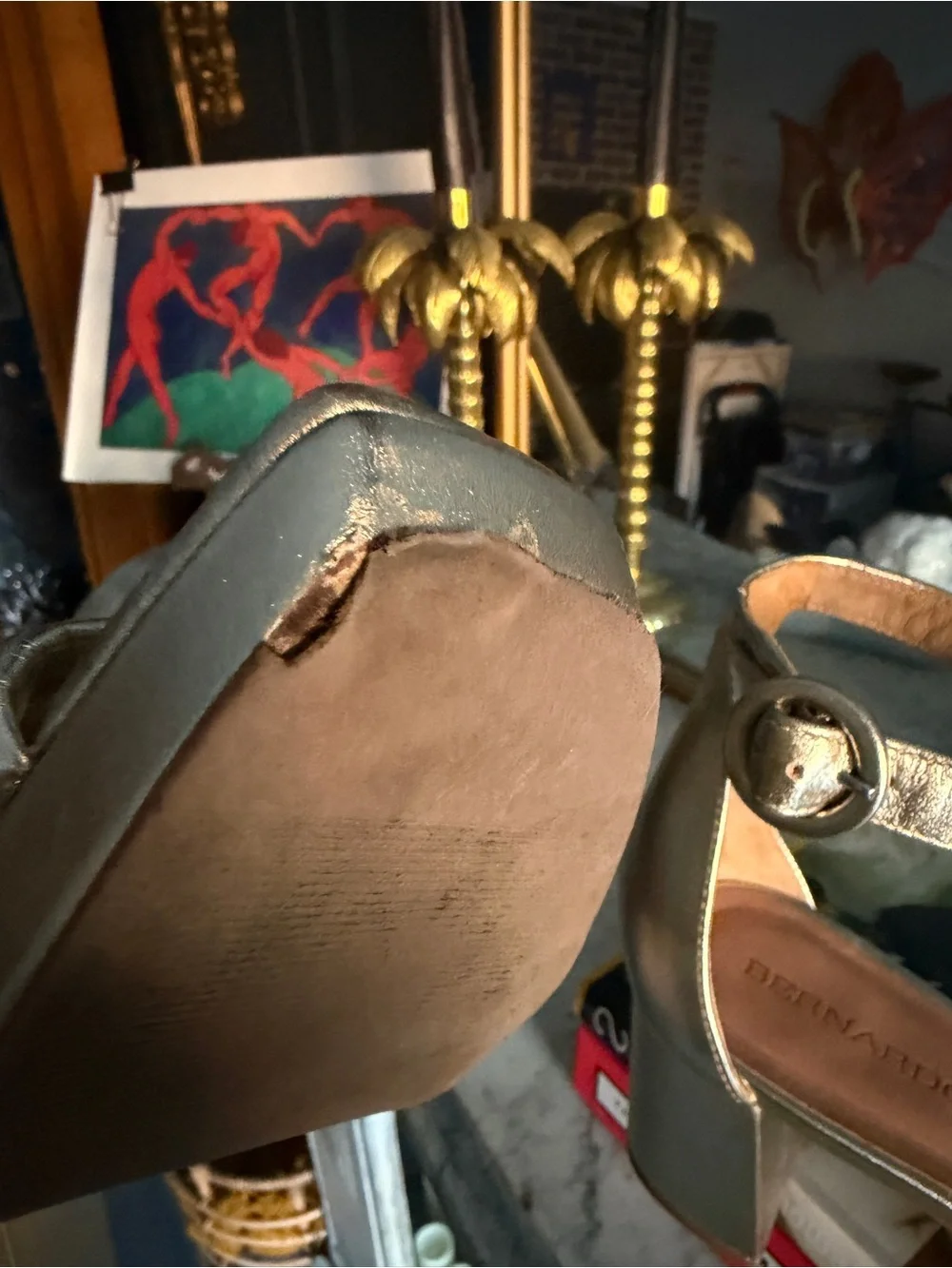MADE IN BRAZIL BERNARDO Metallic Gold Block-Heel Ankle Strap Sandal
